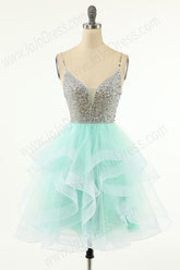 Turquoise Cocktail Dress with Ruffle Skirt EN5710